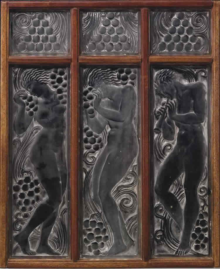 Rene Lalique Panel Figurine Et Raisins Tete Baissee Gauche