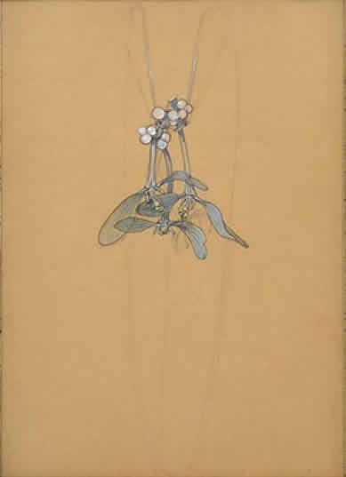 Rene Lalique Drawing Fleurs Et Verre Et Perles Pendant