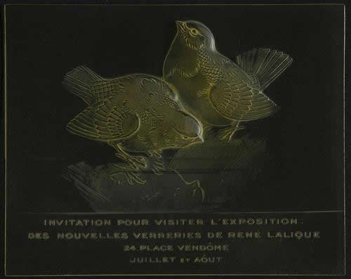 R. Lalique Invitation Pour Visiter L'exposition Des Nouvelles Verreries De Rene Lalique - 24 Place Vendome - Juillet Et Aout Invitation