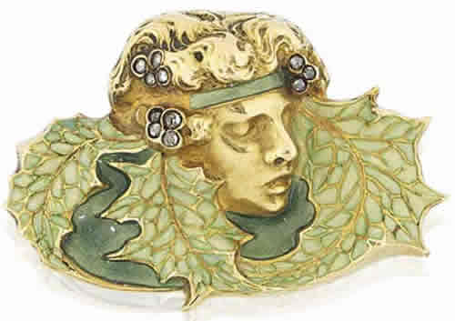 R. Lalique Leafed Woman Brooch