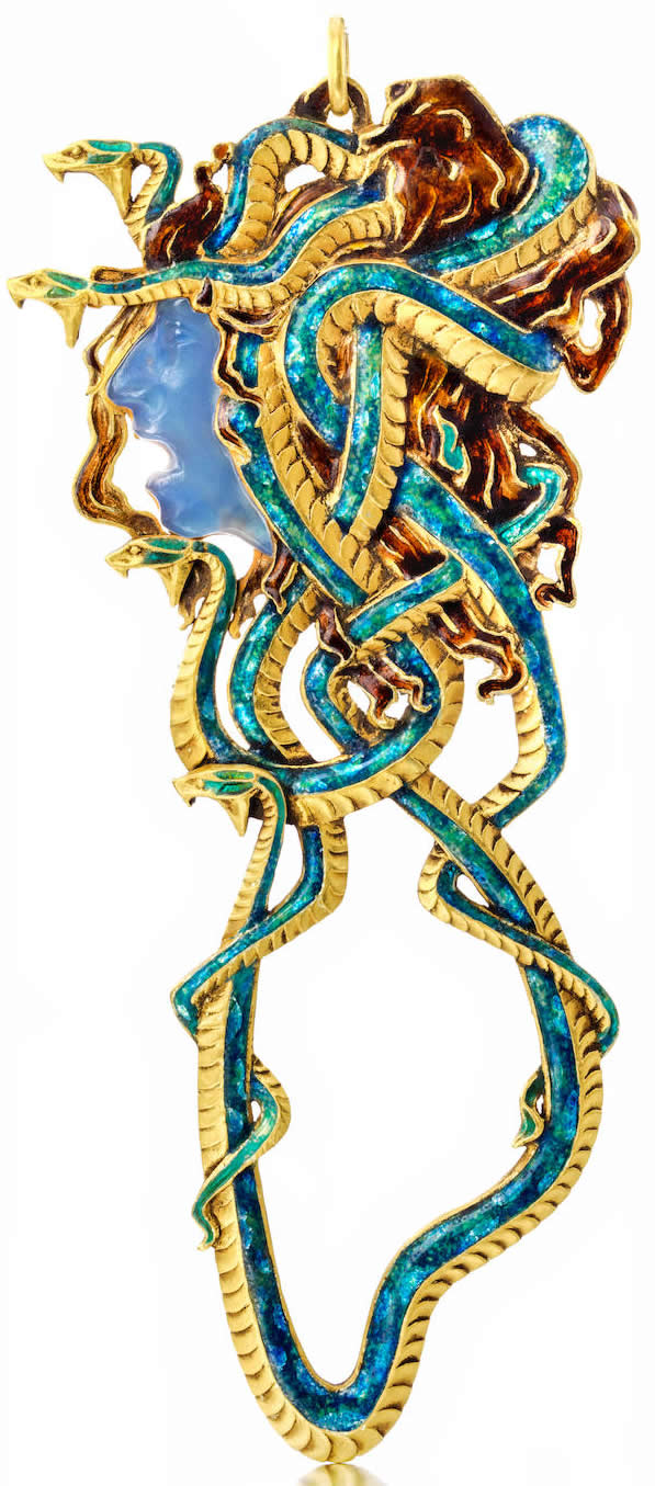 Rene Lalique Pendant Meduse Avec Quatre Serpents