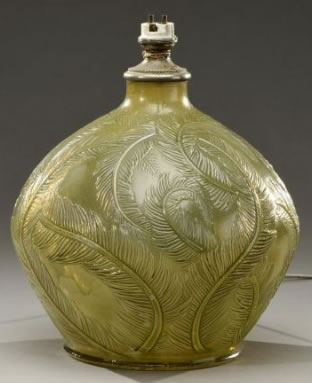R. Lalique Plumes Vase Lamp