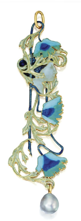 Rene Lalique Pendant Poppies and Leaves