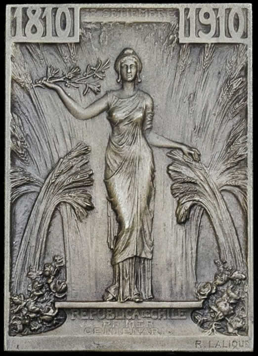 Rene Lalique  Republica De Chile Primer Centario Plaque 