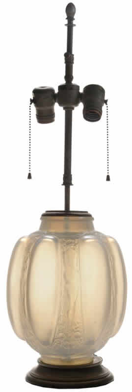R. Lalique Six Figurines Et Masques Vase Lamp