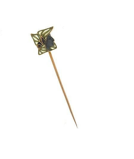 Rene Lalique Stickpin Profil Dans Des Feuilles