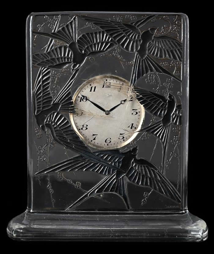 Rene Lalique Clock Cinq Hirondelles