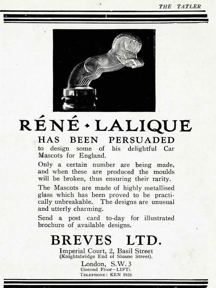 Rene Lalique Breves LTD. Tatler April 1928 Magazine Ad