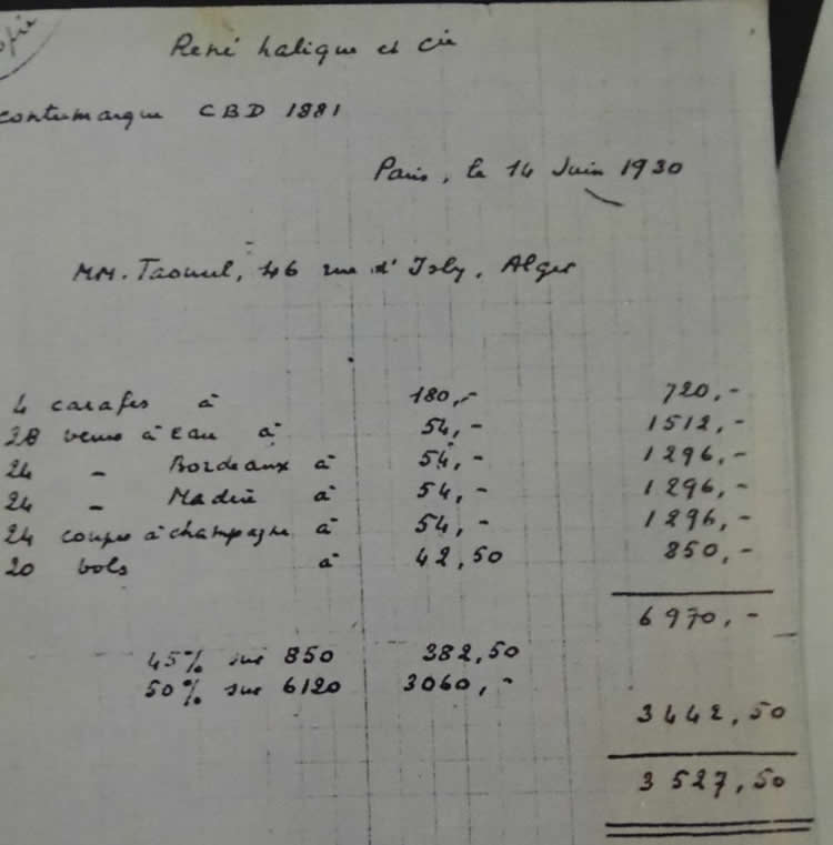 R. Lalique Monogramme Invoice
