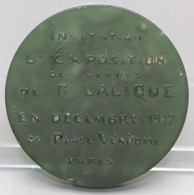 R. Lalique Invitation To Exposition Of Glass Medallion 2 of 2