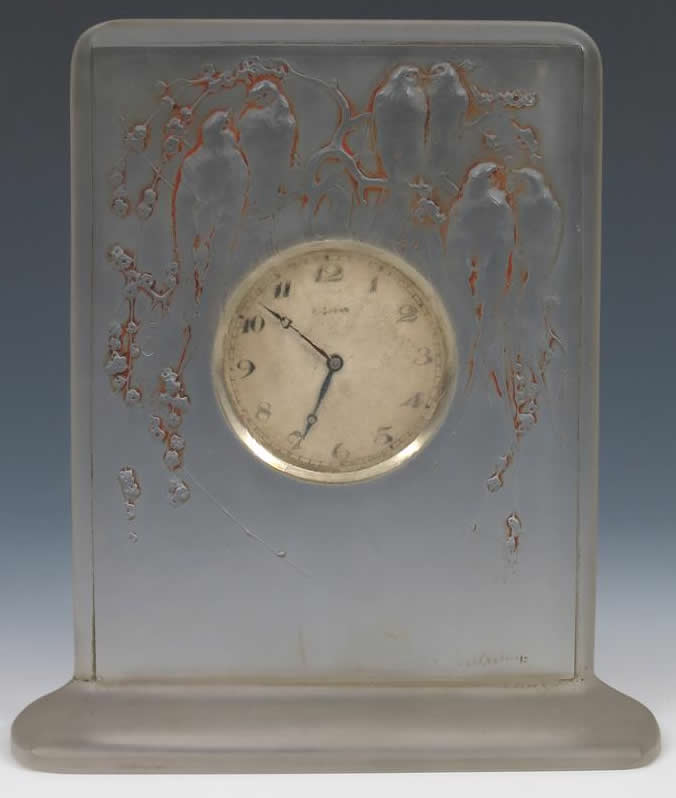 R. Lalique Six Hirondelles Perchees Clock