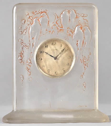 R. Lalique Six Hirondelles Perchees Clock