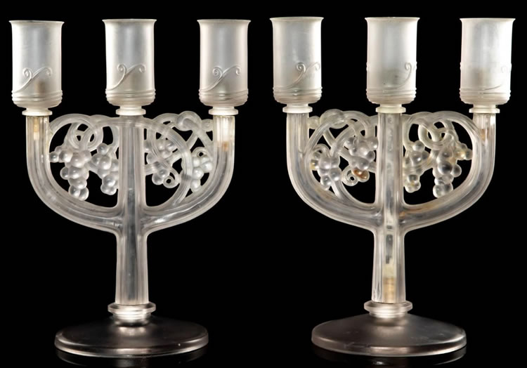 Rene Lalique  Trois Branches Raisins Candleholder 