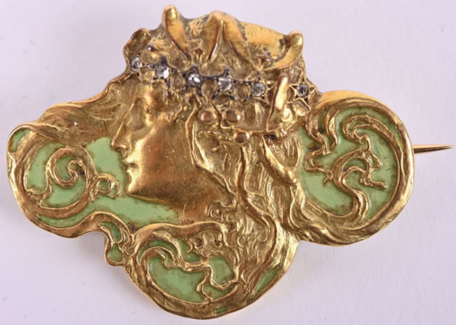 R. Lalique Windblown Profile Of Young Woman With Tiara Brooch 2 of 2