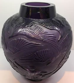 Archers Lalique France Crystal Modern Vase In Purple Glass
