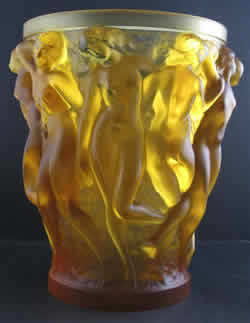 Bacchantes Lalique France Crystal Vase In Yellow Amber Glass