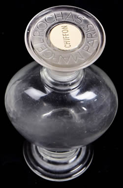 Chiffon Perfume Bottle For Marcel Rochas 1947 Lalique France Crystal But Signed R. Laliqu Top View Showing Chiffon Label