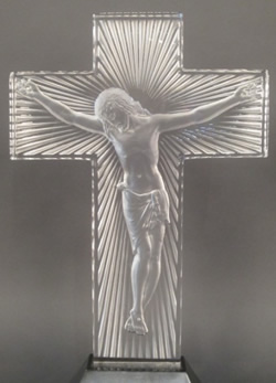 Christ On Cross Crucifix Lalique France Crystal Modern Statue Plaque On Base