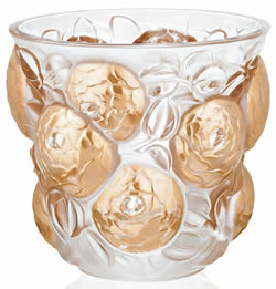 Oran Lalique France Crystal Vase With Factory Gold Highlights