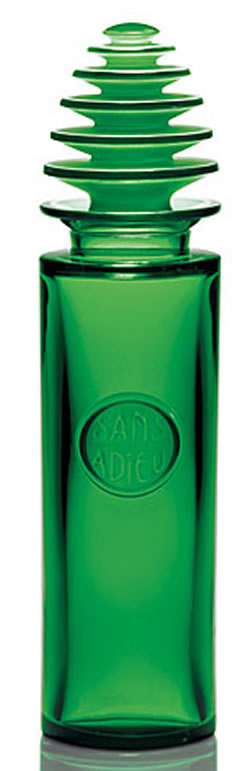 Sans Adieu Lalique France Crystal Green Glass Perfume Bottle 14 Inches Tall