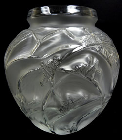 Sauterelles Lalique France Crystal Modern Vase Copy of A Rene Lalique Design