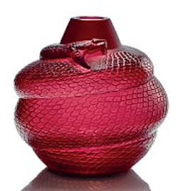 Serpent Lalique France Crystal Vase In Amber Glass