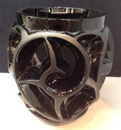 Tourbillons Lalique France Modern Cyrstal Black Glass Vase With Platinum Highlights