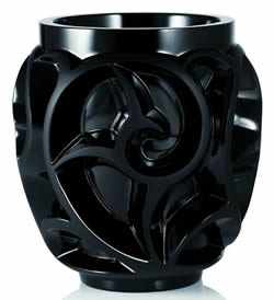Tourbillons Lalique France Crystal Modern Vase In Black Glass