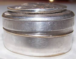 Louis Armand Rault Side View Of Silver Snuff Box With Rault Medallion On Lid