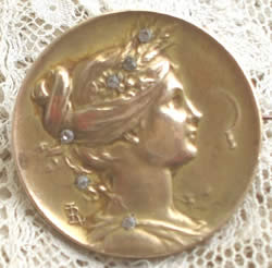 Louis Armand Rault Medallion of Female Figure In Profile with LR Signature - RL Signature