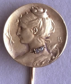 Louis Armand Rault Stickpin of Female Figure In Profile with Gems And LR Signature - RL Signature