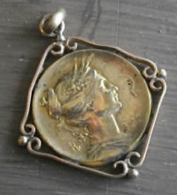 Louis Armand Rault Pendant of Female Figure In Profile In Agriculture Motif with LR Signature - RL Signature