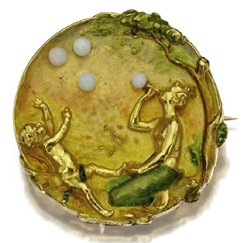 Louis Rault Unique Bold Enamel and Opals Brooch