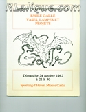 Decorative Arts - Art Nouveau - Art Deco Auction Catalogue - Book - Magazine For Sale: Emile Galle Vases, Lampes Et Projets, Sotheby Parke-Bernet, Monaco S.A., October 24, 1982: A Post War Auction Catalog - Book - Magazine