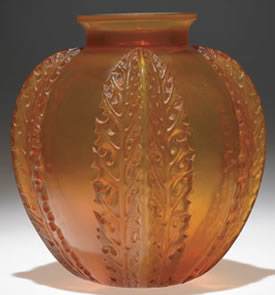 Rene Lalique Vase Chardons in Cased Yellow Butterscotch Glass
