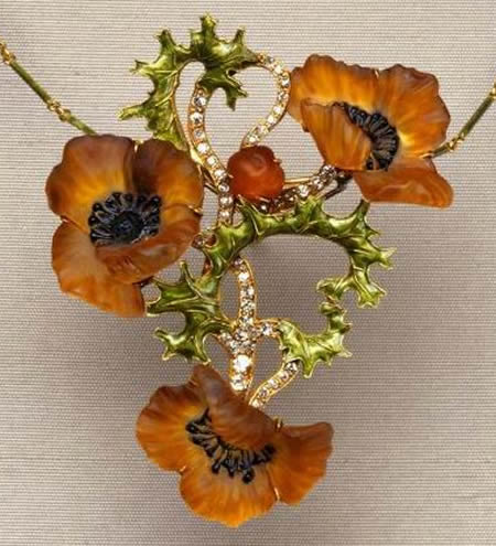 Rene Lalique Poppy Necklace Circa 1900