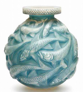 Rene Lalique Vase Salmonides Signed R.Lalique