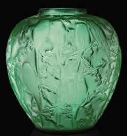 Rene Lalique Vase Green Perruches