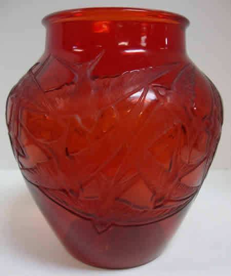 Rene Lalique Red Hirondelles Vase