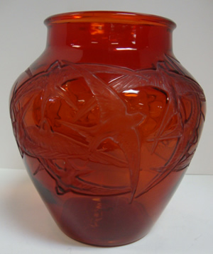 Rene Lalique Hirondelles Vase in Red Glass