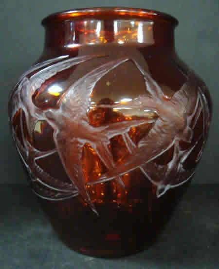 Rene Lalique Hirondelles Vase in Red Glass