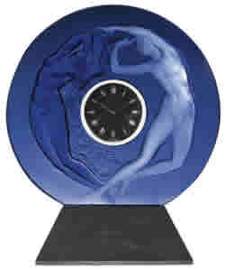 Rene Lalique Day and Night Clock in Blue Glass