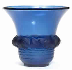 Rene Lalique Piriac Vase in Blue Glass