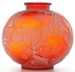 Rene Lalique Poissons Red Vase