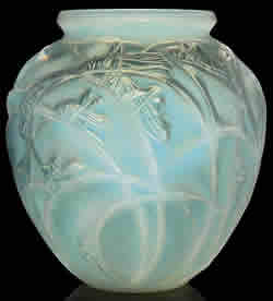 Rene Lalique Sauterelles Vase in Opalescent Cased Glass