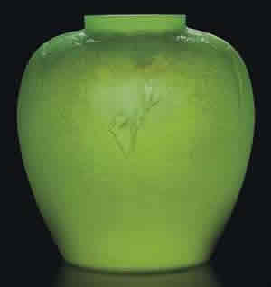 Rene Lalique Aiicante Vase in Cased Green Glass