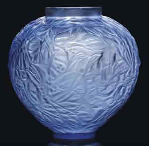 Rene Lalique Gui Vase in Blue Glass