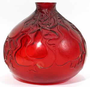 Rene Lalique Red Glass Courges Vase