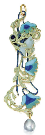 Rene Lalique Pendant with Leaves and Poppies