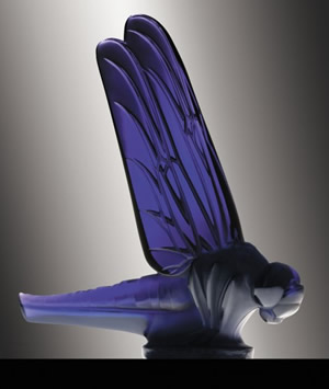 Rene Lalique Car Mascot Grand Libellule Dragonfly In Indigo Colored Glass